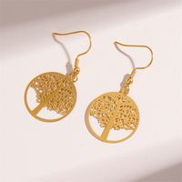 1 Pair Retro Simple Style Round Peacock Leaves Plating 201 Stainless Steel 18K Gold Plated Drop Earrings main image 3