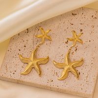 1 Pair Marine Style Pentagram Plating 304 Stainless Steel 18K Gold Plated Drop Earrings main image 6