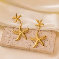 1 Pair Marine Style Pentagram Plating 304 Stainless Steel 18K Gold Plated Drop Earrings main image 5