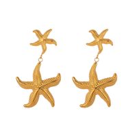 1 Pair Marine Style Pentagram Plating 304 Stainless Steel 18K Gold Plated Drop Earrings main image 2