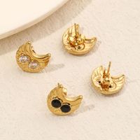 1 Pair Vintage Style Owl Plating Inlay Copper Zircon 18k Gold Plated Ear Studs main image 6
