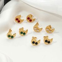 1 Pair Vintage Style Owl Plating Inlay Copper Zircon 18k Gold Plated Ear Studs main image 1