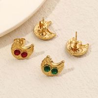 1 Pair Vintage Style Owl Plating Inlay Copper Zircon 18k Gold Plated Ear Studs main image 7