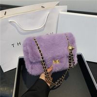 Women's Fur Solid Color Classic Style Square Lock Clasp Square Bag sku image 1