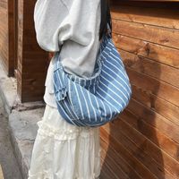 Unisex Denim Stripe Vacation Sewing Thread Square Magnetic Buckle Shoulder Bag sku image 1