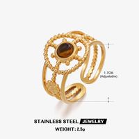 304 Stainless Steel 18K Gold Plated IG Style Plating Inlay Geometric Natural Stone Open Ring sku image 3