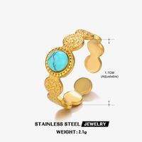 304 Stainless Steel 18K Gold Plated IG Style Plating Inlay Geometric Natural Stone Turquoise Opal Open Ring sku image 4