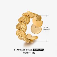 304 Stainless Steel 18K Gold Plated Simple Style Plating Leaf Open Ring sku image 16
