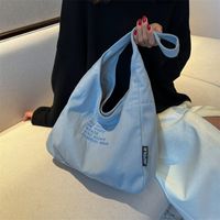 Women's Canvas Letter Solid Color Classic Style Sewing Thread Square Zipper Shoulder Bag sku image 2