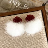 1 Pair Simple Style Classic Style Commute Flower Patchwork Resin Hairball Drop Earrings main image 2