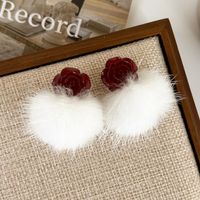 1 Pair Simple Style Classic Style Commute Flower Patchwork Resin Hairball Drop Earrings main image 6