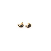 1 Pair Cute Moon Whale Enamel Plating Inlay Stainless Steel Zircon 18K Gold Plated Ear Studs main image 4