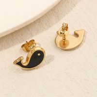 1 Pair Cute Moon Whale Enamel Plating Inlay Stainless Steel Zircon 18K Gold Plated Ear Studs main image 6