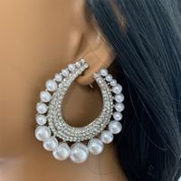 Wholesale Jewelry Vintage Style Luxurious French Style Geometric Imitation Pearl Alloy Acrylic Rhinestones Silver Plated Plating Inlay Earrings main image 8