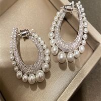 Wholesale Jewelry Vintage Style Luxurious French Style Geometric Imitation Pearl Alloy Acrylic Rhinestones Silver Plated Plating Inlay Earrings main image 7