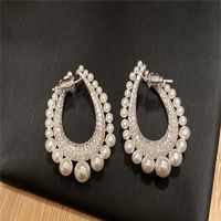 Wholesale Jewelry Vintage Style Luxurious French Style Geometric Imitation Pearl Alloy Acrylic Rhinestones Silver Plated Plating Inlay Earrings main image 5