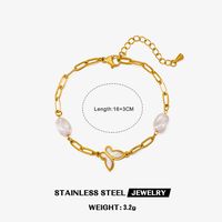 Style IG Star Lune Papillon Acier Inoxydable 304 Perles Artificielles Coquille Bracelets En Masse sku image 1