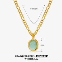 304 Stainless Steel 18K Gold Plated IG Style Plating Inlay Geometric Natural Stone Opal Shell Pendant Necklace sku image 5