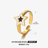 304 Stainless Steel 18K Gold Plated Retro Novelty Enamel Round Star Heart Shape Resin Rings sku image 9