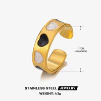 304 Stainless Steel 18K Gold Plated Retro Novelty Enamel Round Star Heart Shape Resin Rings sku image 12