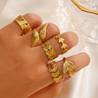 304 Stainless Steel 18K Gold Plated Simple Style Plating Leaf Open Ring main image 1