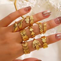 304 Stainless Steel 18K Gold Plated Simple Style Plating Leaf Open Ring main image 8