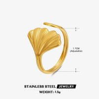 304 Stainless Steel 18K Gold Plated Simple Style Plating Leaf Open Ring sku image 2