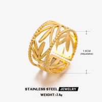 304 Stainless Steel 18K Gold Plated Simple Style Plating Leaf Open Ring sku image 3
