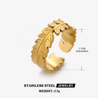 Edelstahl 304 18 Karat Vergoldet Einfacher Stil Überzug Blatt Offener Ring sku image 4