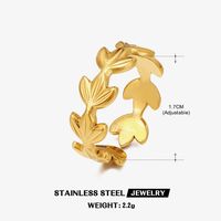 304 Stainless Steel 18K Gold Plated Simple Style Plating Leaf Open Ring sku image 5