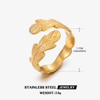 304 Stainless Steel 18K Gold Plated Simple Style Plating Leaf Open Ring sku image 6