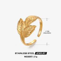 304 Stainless Steel 18K Gold Plated Simple Style Plating Leaf Open Ring sku image 7