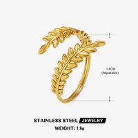 304 Stainless Steel 18K Gold Plated Simple Style Plating Leaf Open Ring sku image 8