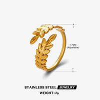 304 Stainless Steel 18K Gold Plated Simple Style Plating Leaf Open Ring sku image 10