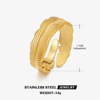 Edelstahl 304 18 Karat Vergoldet Einfacher Stil Überzug Blatt Offener Ring sku image 11
