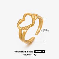 304 Stainless Steel 18K Gold Plated IG Style Plating Heart Shape Open Ring sku image 30
