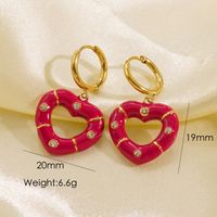 1 Par Retro Estilo Clásico Forma De Corazón Esmalte Embutido Acero Titanio Circón Pendientes De Gota sku image 5