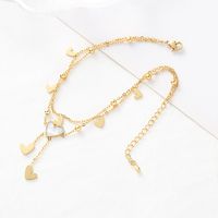 Fashion Heart Shape Stainless Steel Layered Inlay Shell 18k Gold Plated Platinum Plated Women's Anklet sku image 1