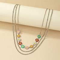 Elegant Flower Daisy Alloy Enamel Silver Plated Women's Three Layer Necklace sku image 1