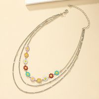 Elegant Flower Daisy Alloy Enamel Silver Plated Women's Three Layer Necklace main image 3