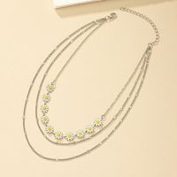 Elegant Flower Daisy Alloy Enamel Silver Plated Women's Three Layer Necklace main image 5