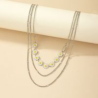 Elegant Flower Daisy Alloy Enamel Silver Plated Women's Three Layer Necklace main image 8