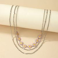 Elegant Flower Daisy Alloy Enamel Silver Plated Women's Three Layer Necklace main image 7