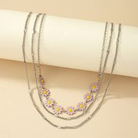 Elegant Flower Daisy Alloy Enamel Silver Plated Women's Three Layer Necklace sku image 3