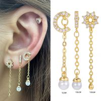 1 Piece Ig Style Simple Style Tassel Plating Inlay Brass Artificial Pearls Zircon 18k Gold Plated White Gold Plated Ear Studs main image 1