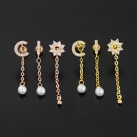 1 Piece Ig Style Simple Style Tassel Plating Inlay Brass Artificial Pearls Zircon 18k Gold Plated White Gold Plated Ear Studs main image 5