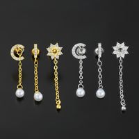 1 Piece Ig Style Simple Style Tassel Plating Inlay Brass Artificial Pearls Zircon 18k Gold Plated White Gold Plated Ear Studs main image 3