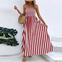Women's Sundress Elegant Sexy Romantic Strapless Ruched Sleeveless Stripe Maxi Long Dress Holiday Party Beach main image 5