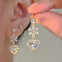 1 Pair Sweet Heart Shape Plating Inlay Alloy Artificial Gemstones Drop Earrings main image 1