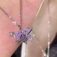 Sweet Heart Shape Alloy Inlay Artificial Gemstones Women's Pendant Necklace sku image 1
